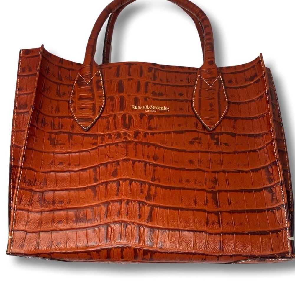 Russell & Bromley London Croc Embossed Burnt Orange Tote Bag - Picture 8 of 12